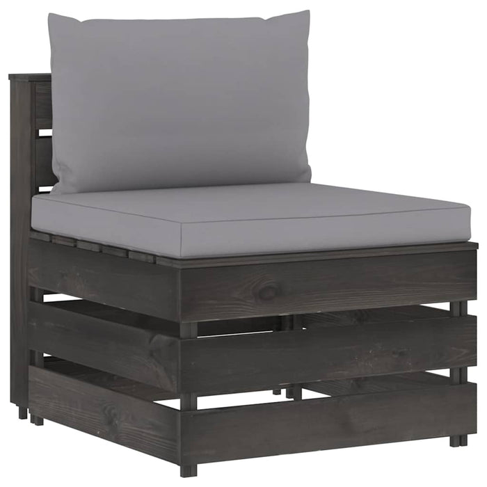Set mobilier grădină cu perne, 9 piese, gri, lemn tratat WALTI