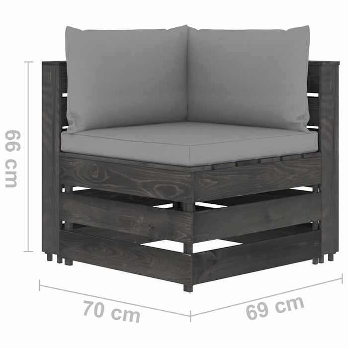 Set mobilier grădină cu perne, 9 piese, gri, lemn tratat WALTI