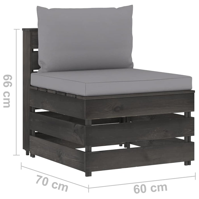 Set mobilier grădină cu perne, 9 piese, gri, lemn tratat WALTI