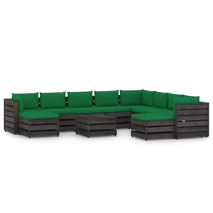 Set mobilier grădină cu perne, 11 piese, gri, lemn tratat WALTI
