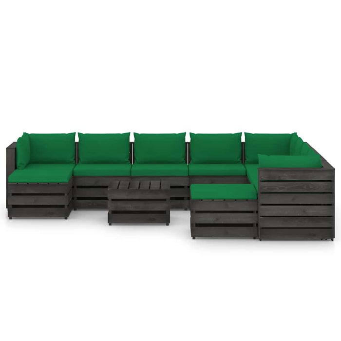 Set mobilier grădină cu perne, 11 piese, gri, lemn tratat WALTI