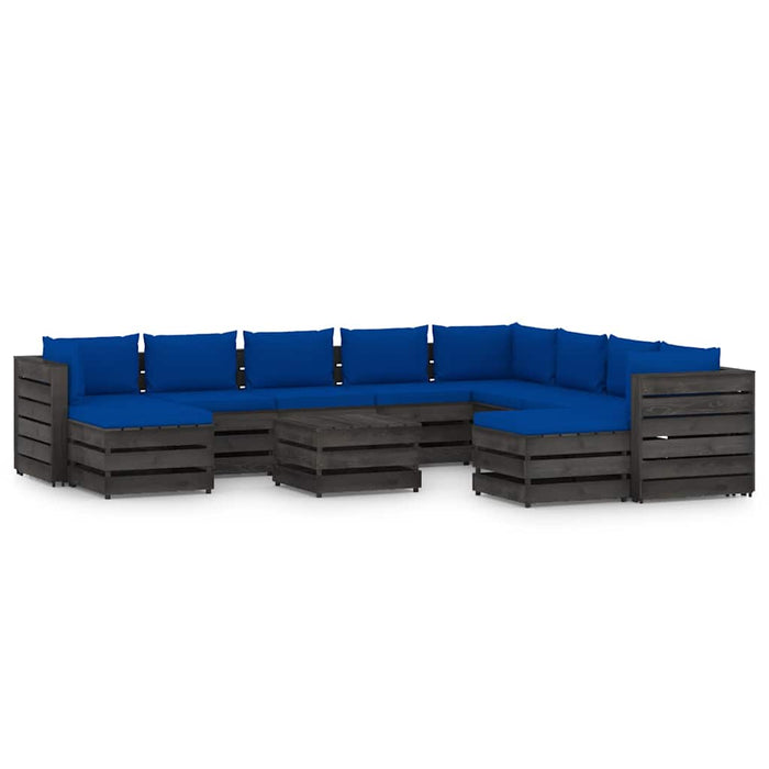 Set mobilier de grădină cu perne, 11 piese, gri, lemn tratat WALTI
