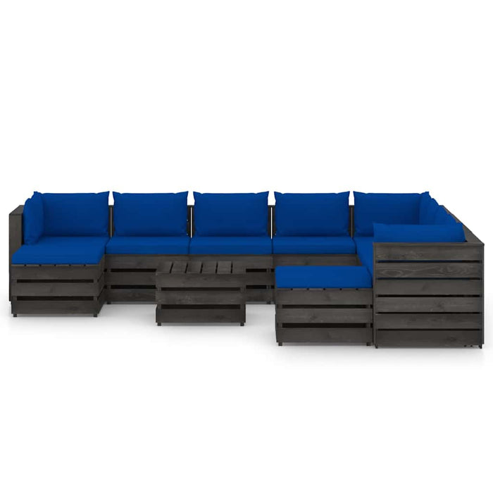 Set mobilier de grădină cu perne, 11 piese, gri, lemn tratat WALTI
