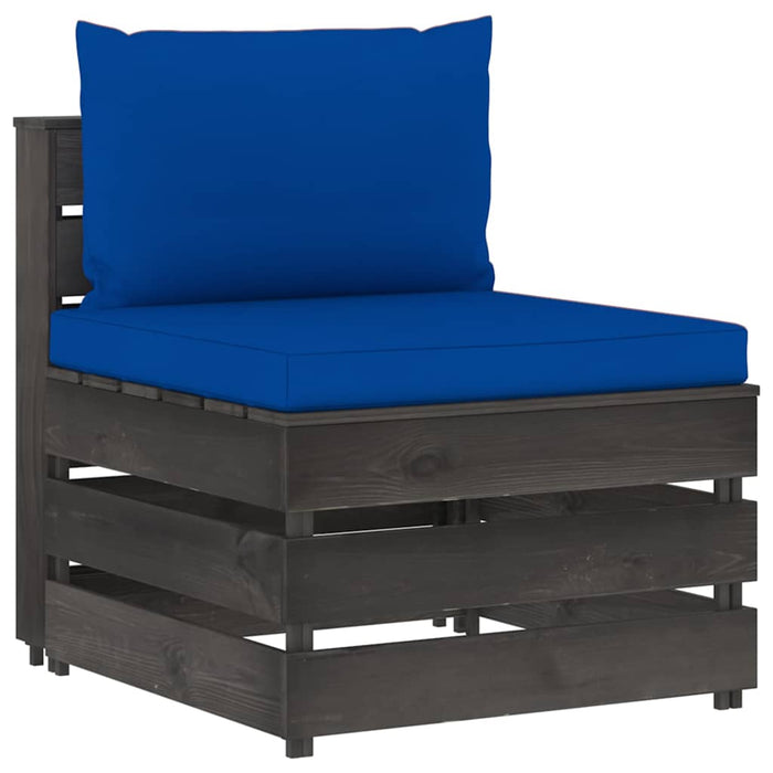 Set mobilier de grădină cu perne, 11 piese, gri, lemn tratat WALTI