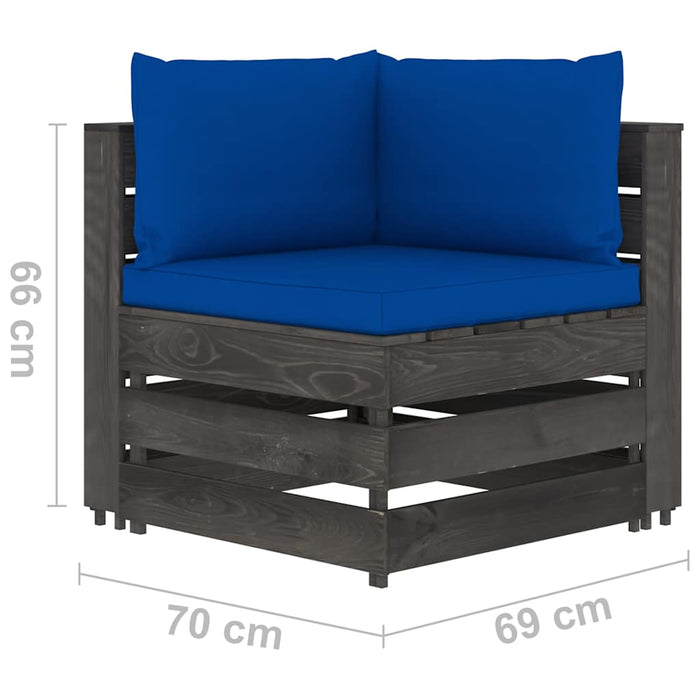 Set mobilier de grădină cu perne, 11 piese, gri, lemn tratat WALTI