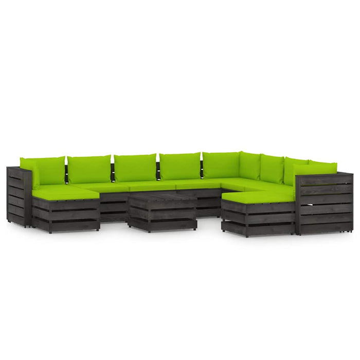 Set mobilier grădină cu perne, 11 piese, gri, lemn tratat WALTI