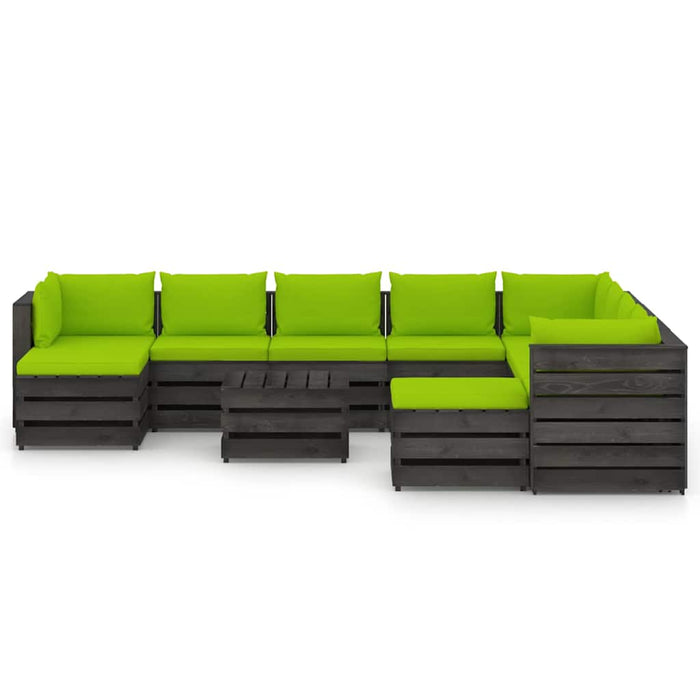Set mobilier grădină cu perne, 11 piese, gri, lemn tratat WALTI