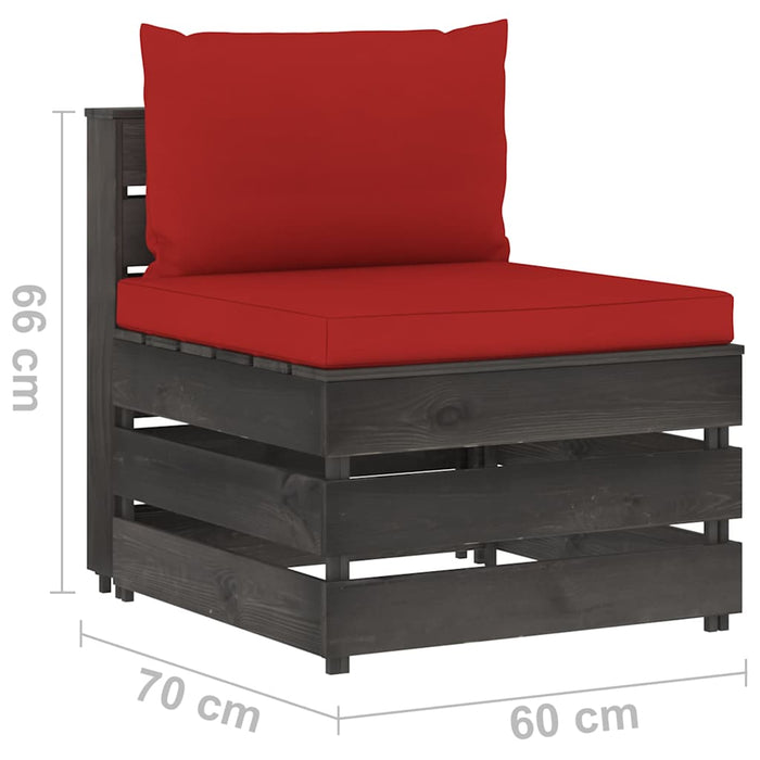 Set mobilier de grădină cu perne, 7 piese, gri, lemn tratat WALTI