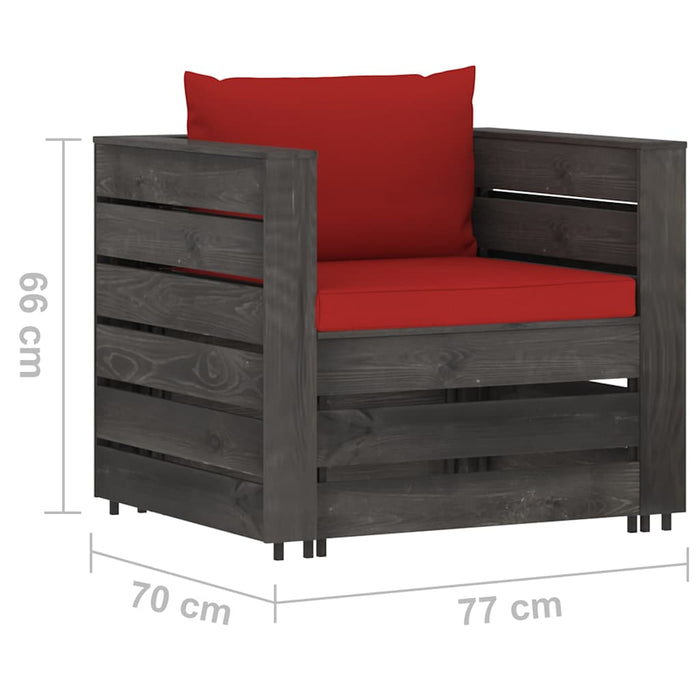 Set mobilier de grădină cu perne, 7 piese, gri, lemn tratat WALTI