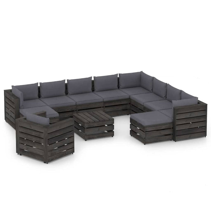 Set mobilier de grădină cu perne, 12 piese, gri, lemn tratat WALTI