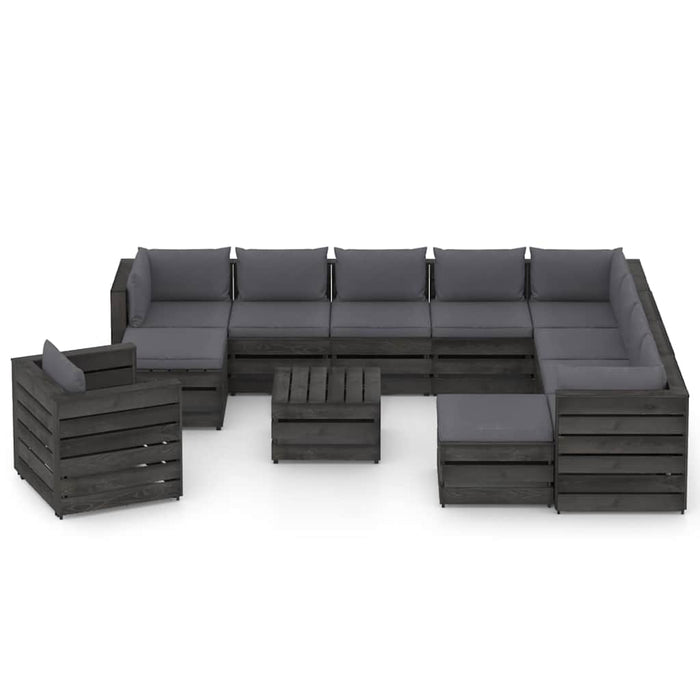 Set mobilier de grădină cu perne, 12 piese, gri, lemn tratat WALTI