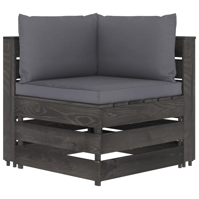 Set mobilier de grădină cu perne, 12 piese, gri, lemn tratat WALTI