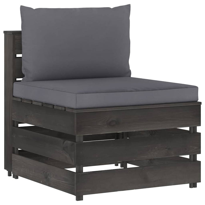 Set mobilier de grădină cu perne, 12 piese, gri, lemn tratat WALTI