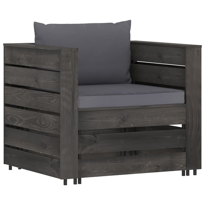 Set mobilier de grădină cu perne, 12 piese, gri, lemn tratat WALTI