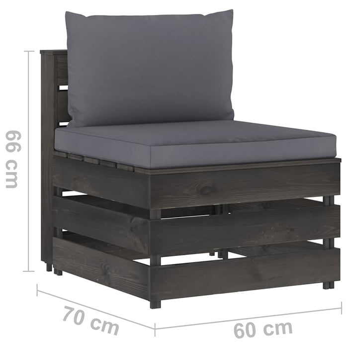 Set mobilier de grădină cu perne, 12 piese, gri, lemn tratat WALTI
