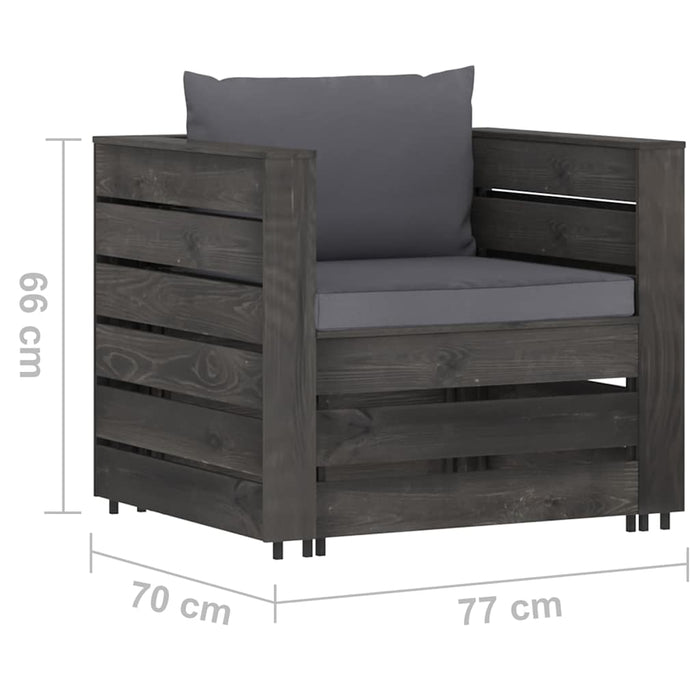 Set mobilier de grădină cu perne, 12 piese, gri, lemn tratat WALTI