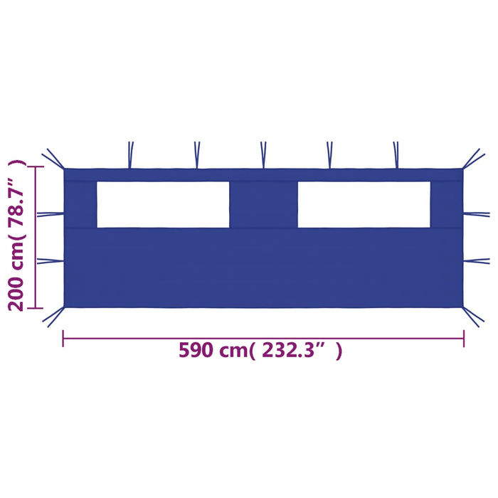 Perete lateral foișor cu ferestre, 6x2 m, albastru - WALTI WALTI