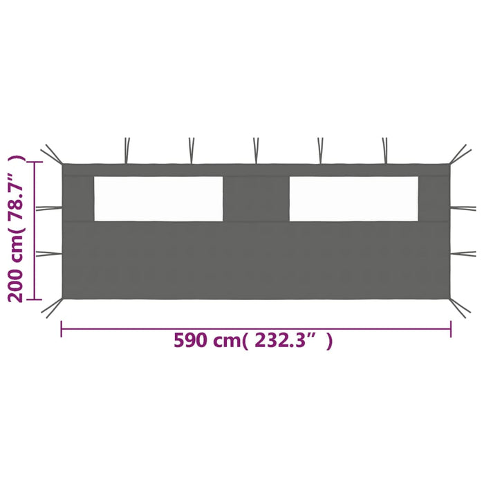 Perete lateral foișor cu ferestre, 6x2 m, antracit WALTI