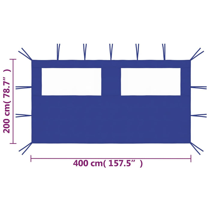 Perete lateral foișor cu ferestre, albastru, 4x2 m - WALTI WALTI
