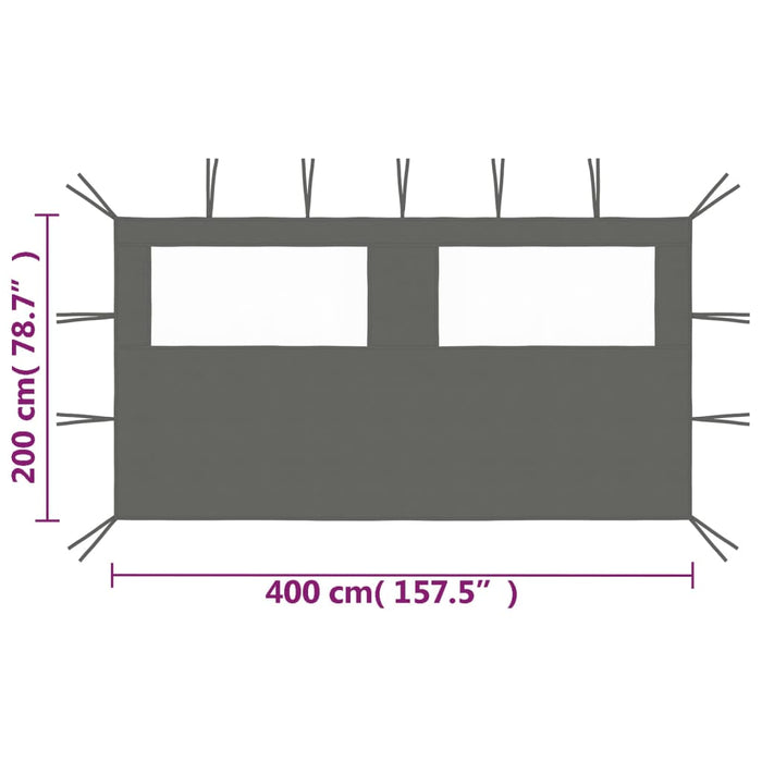 Perete lateral foișor cu ferestre, 4x2 m, antracit - WALTI WALTI