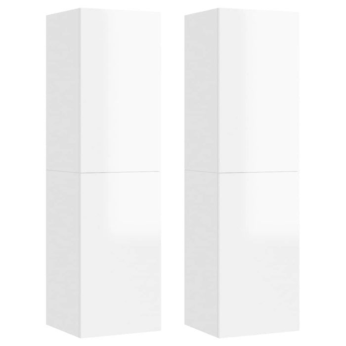 Comode TV, 2 buc. alb extralucios 30,5x30x110 cm lemn prelucrat WALTI