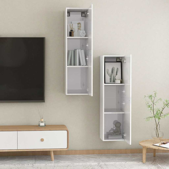 Comode TV, 2 buc. alb extralucios 30,5x30x110 cm lemn prelucrat WALTI