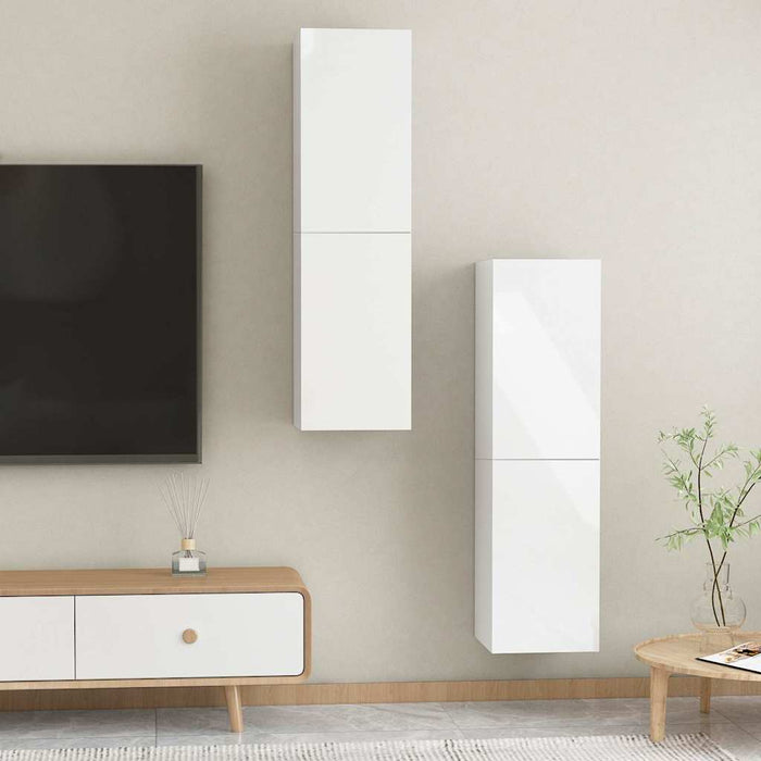 Comode TV, 2 buc. alb extralucios 30,5x30x110 cm lemn prelucrat WALTI