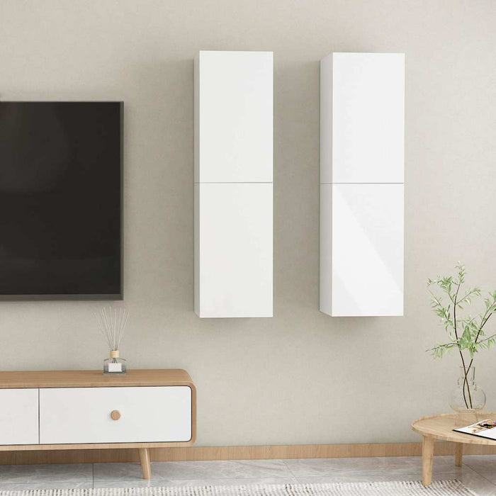 Comode TV, 2 buc. alb extralucios 30,5x30x110 cm lemn prelucrat WALTI