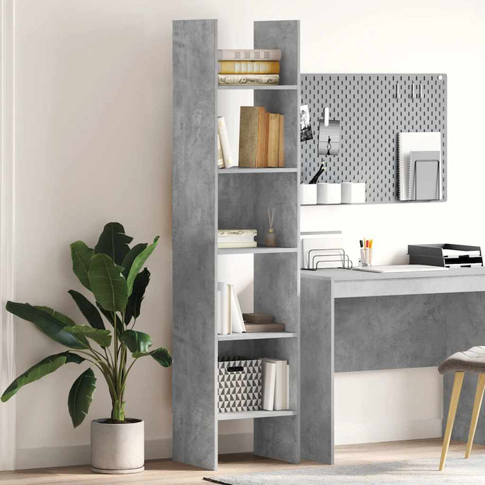 Bibliotecă, gri beton, 40x35x180 cm, lemn prelucrat - WALTI WALTI