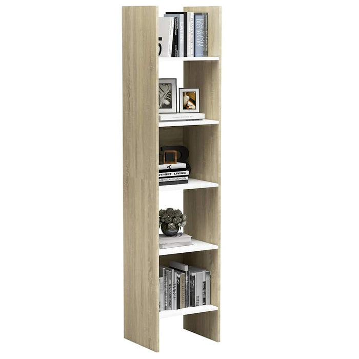 Bibliotecă, alb și stejar Sonoma, 40x35x180 cm, lemn prelucrat WALTI
