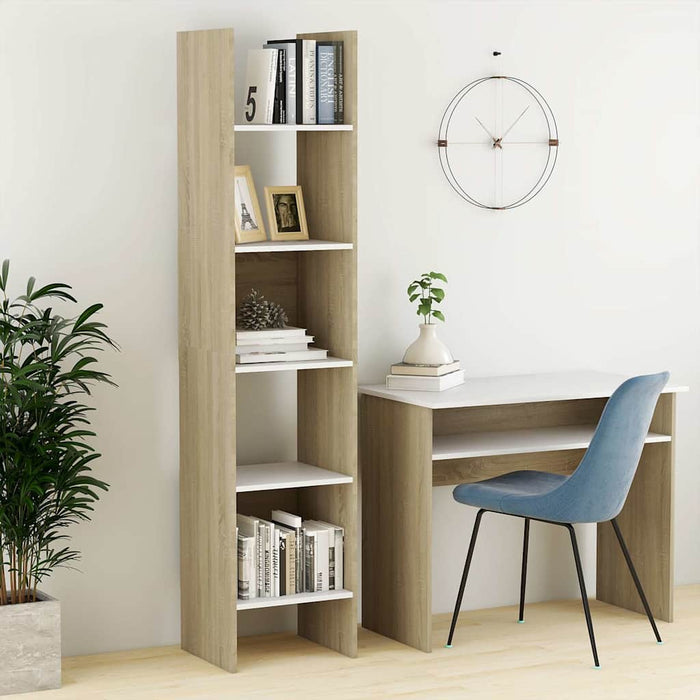 Bibliotecă, alb și stejar Sonoma, 40x35x180 cm, lemn prelucrat WALTI