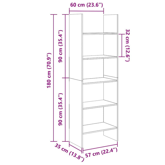 Bibliotecă, alb și stejar Sonoma, 60x35x180 cm, lemn prelucrat WALTI