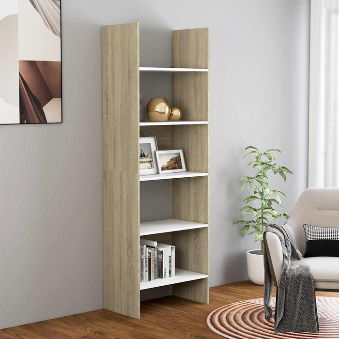Bibliotecă, alb și stejar Sonoma, 60x35x180 cm, lemn prelucrat WALTI