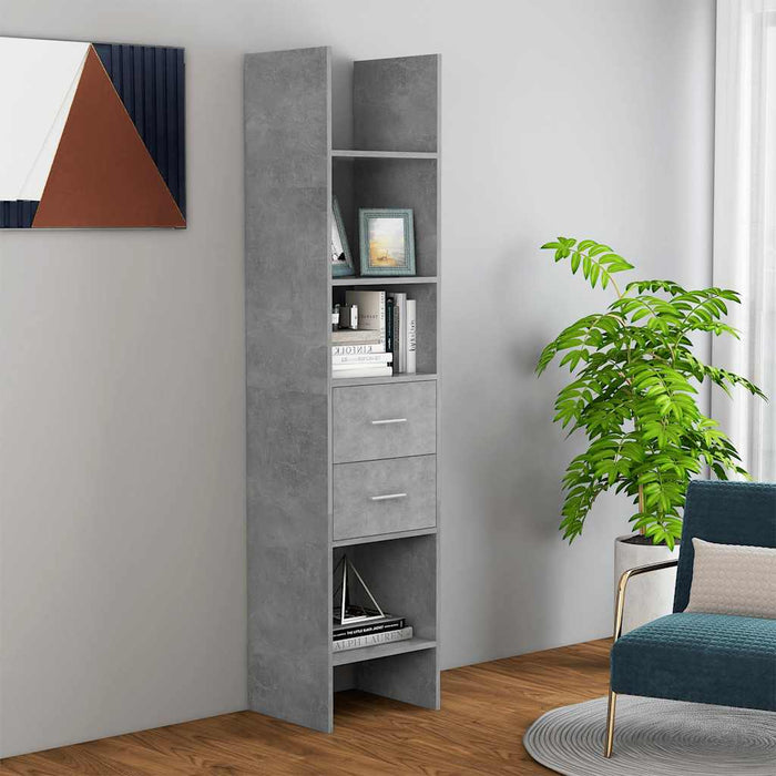 Bibliotecă, gri beton, 40x35x180 cm, lemn prelucrat - WALTI WALTI
