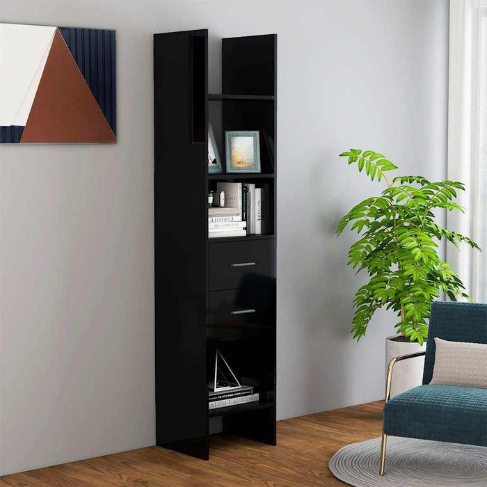 Bibliotecă, negru extralucios, 40x35x180 cm, PAL WALTI