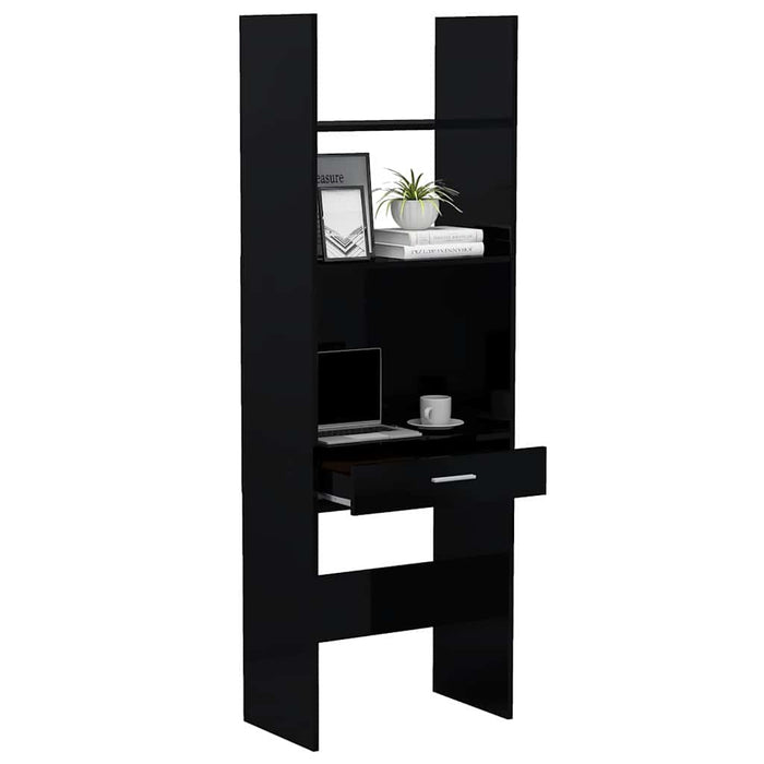 Bibliotecă, negru extralucios, 60x35x180 cm, lemn prelucrat WALTI