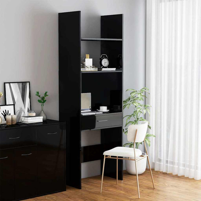 Bibliotecă, negru extralucios, 60x35x180 cm, lemn prelucrat WALTI