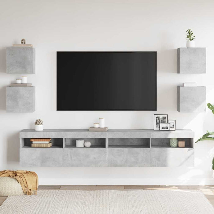 Dulapuri TV montaj pe perete, 4 buc., gri beton, 30,5x30x30 cm - WALTI WALTI