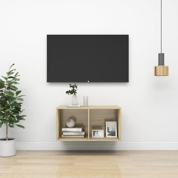 Dulap TV montat pe perete, stejar Sonoma, 37x37x72 cm, PAL - WALTI WALTI