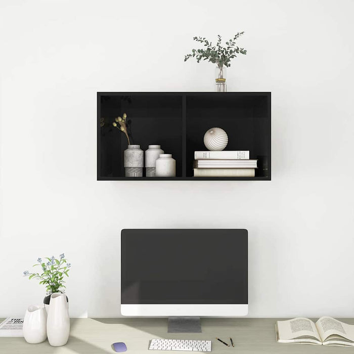 Dulap TV montat pe perete, negru extralucios, 37x37x72 cm, PAL WALTI