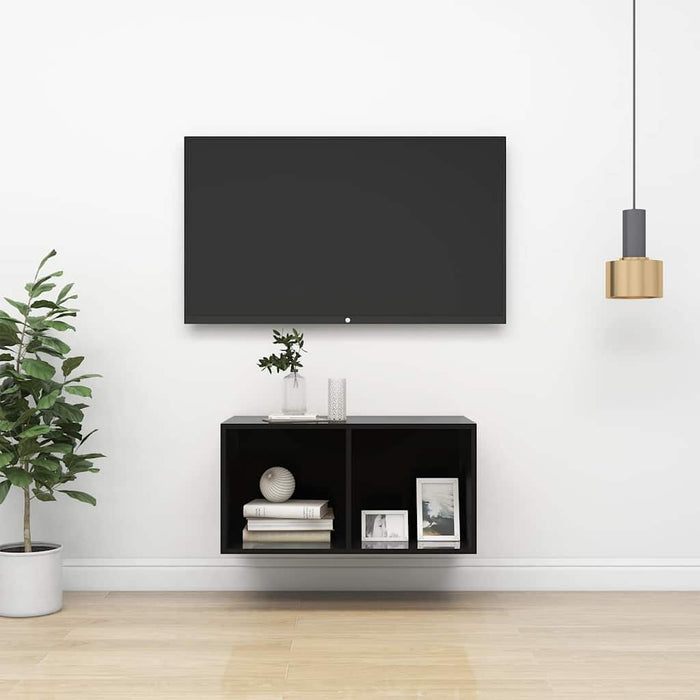 Dulap TV montat pe perete, negru extralucios, 37x37x72 cm, PAL WALTI