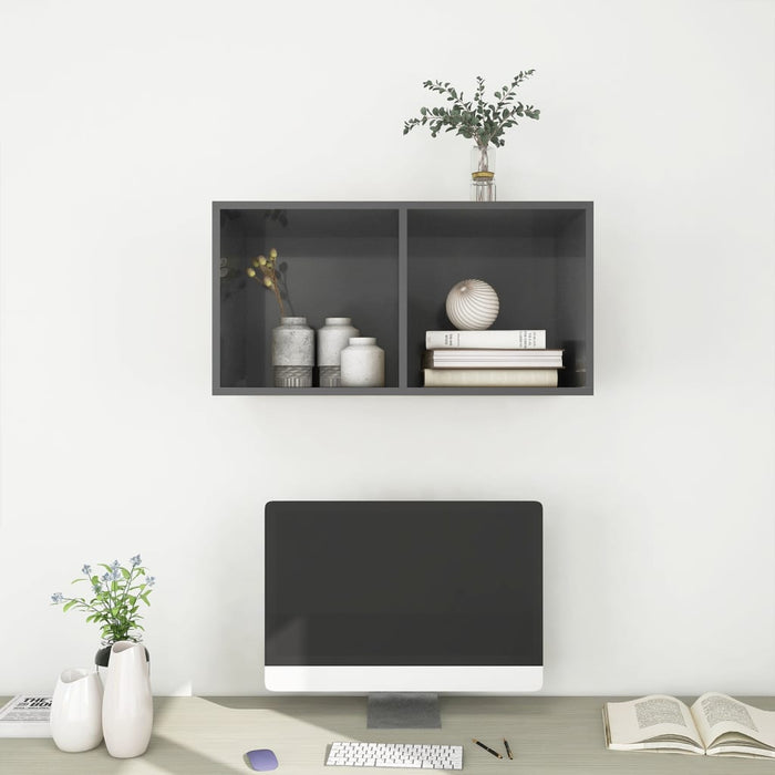 Dulap TV montat pe perete, gri extralucios, 37x37x72 cm, PAL - WALTI WALTI