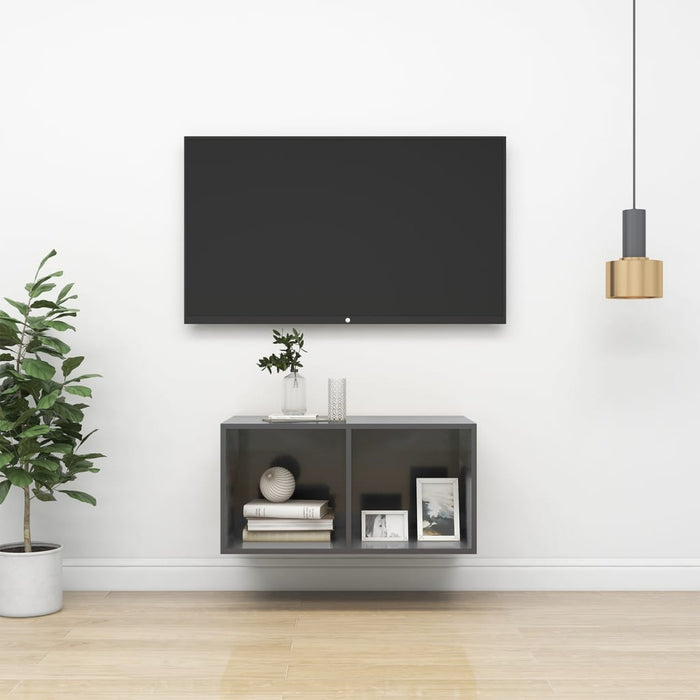 Dulap TV montat pe perete, gri extralucios, 37x37x72 cm, PAL - WALTI WALTI