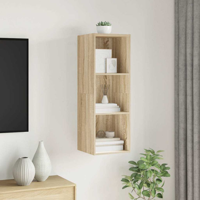 Dulap TV montat pe perete, stejar Sonoma, 37x37x107 cm, PAL - WALTI WALTI