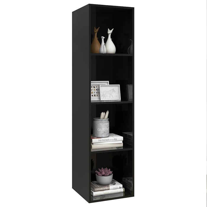 Dulap TV montat pe perete, negru extralucios 37x37x142,5 cm PAL WALTI