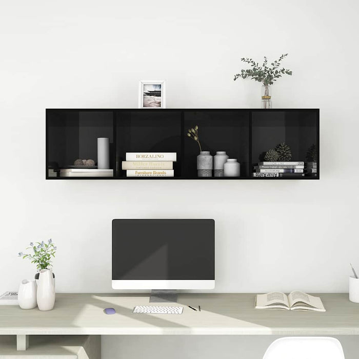 Dulap TV montat pe perete, negru extralucios 37x37x142,5 cm PAL WALTI