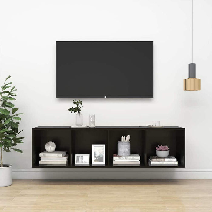 Dulap TV montat pe perete, negru extralucios 37x37x142,5 cm PAL WALTI