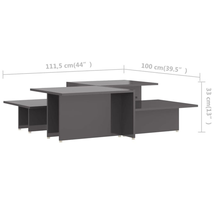 Mese cafea 2 buc. gri extralucios 111,5x50x33 cm lemn compozit - WALTI WALTI