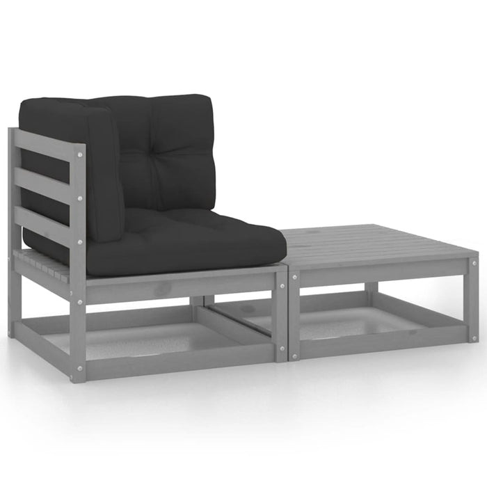 Set mobilier de grădină cu perne, 2 piese, gri, lemn masiv pin - WALTI WALTI