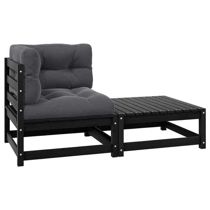 Set mobilier grădină cu perne, 2 piese, negru, lemn masiv pin WALTI